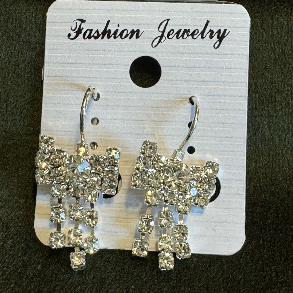Rhinestone Bow Clip Back Hook Earrings